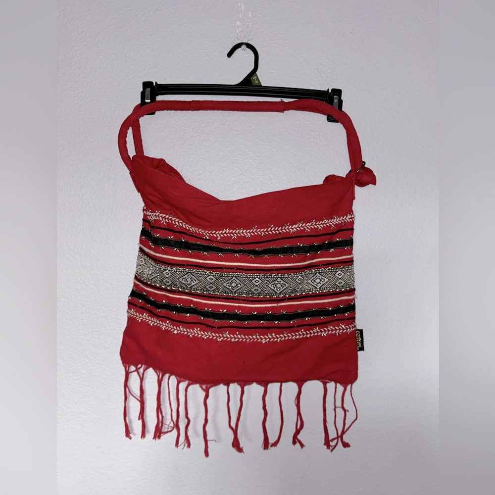 Catori red white black and sliver beading shoulder bag